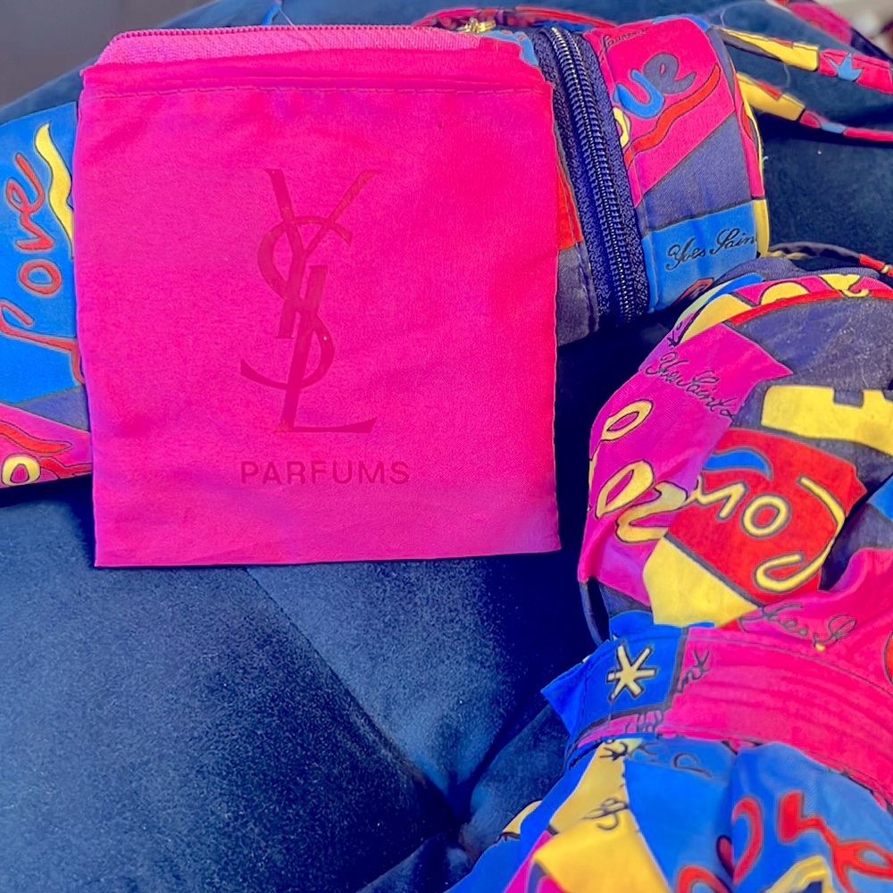 YSL Yves Saint Laurent “Showers of Love” Umbrella Vintage Colorful Logo Rare